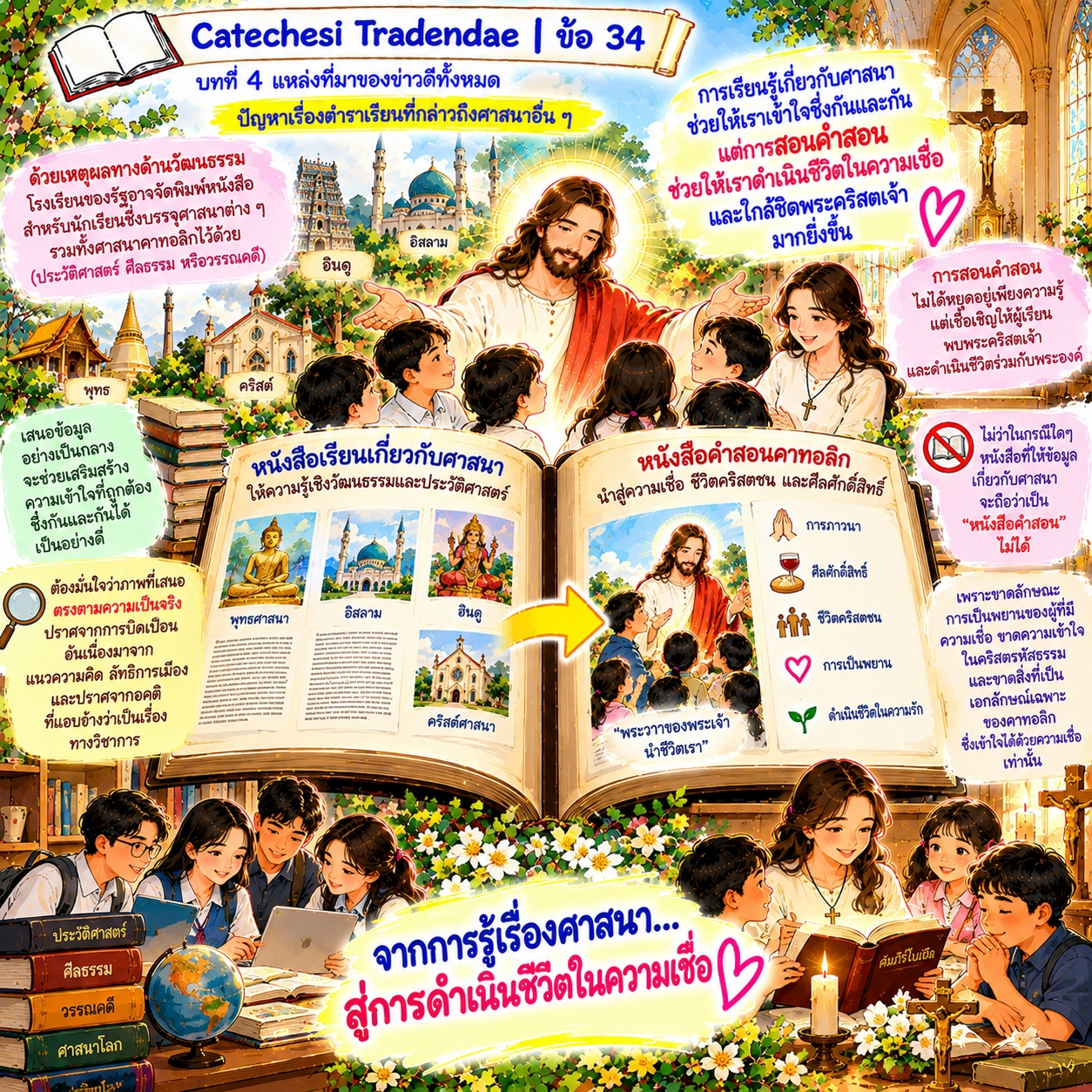 Catechesi Tradendae | ข้อ 34 ปัญหาเรื่องตำราเรียนที่กล่าวถึงศาสนาอื่น ๆ