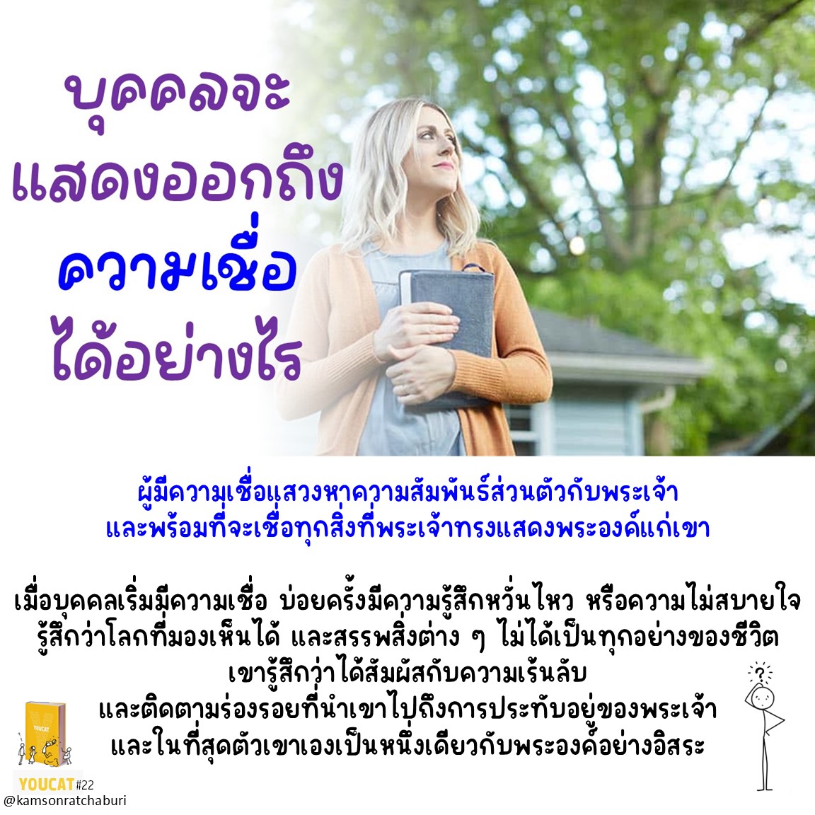 Youcat 22 บุคคลจะแสดงออกถึงความเชื่อได้อย่างไร ?