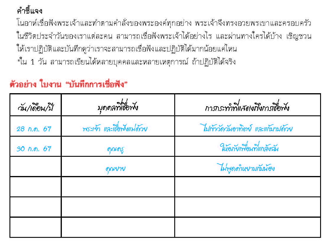 ตัวอย่างใบงาน บันทึกการเชื่อฟัง