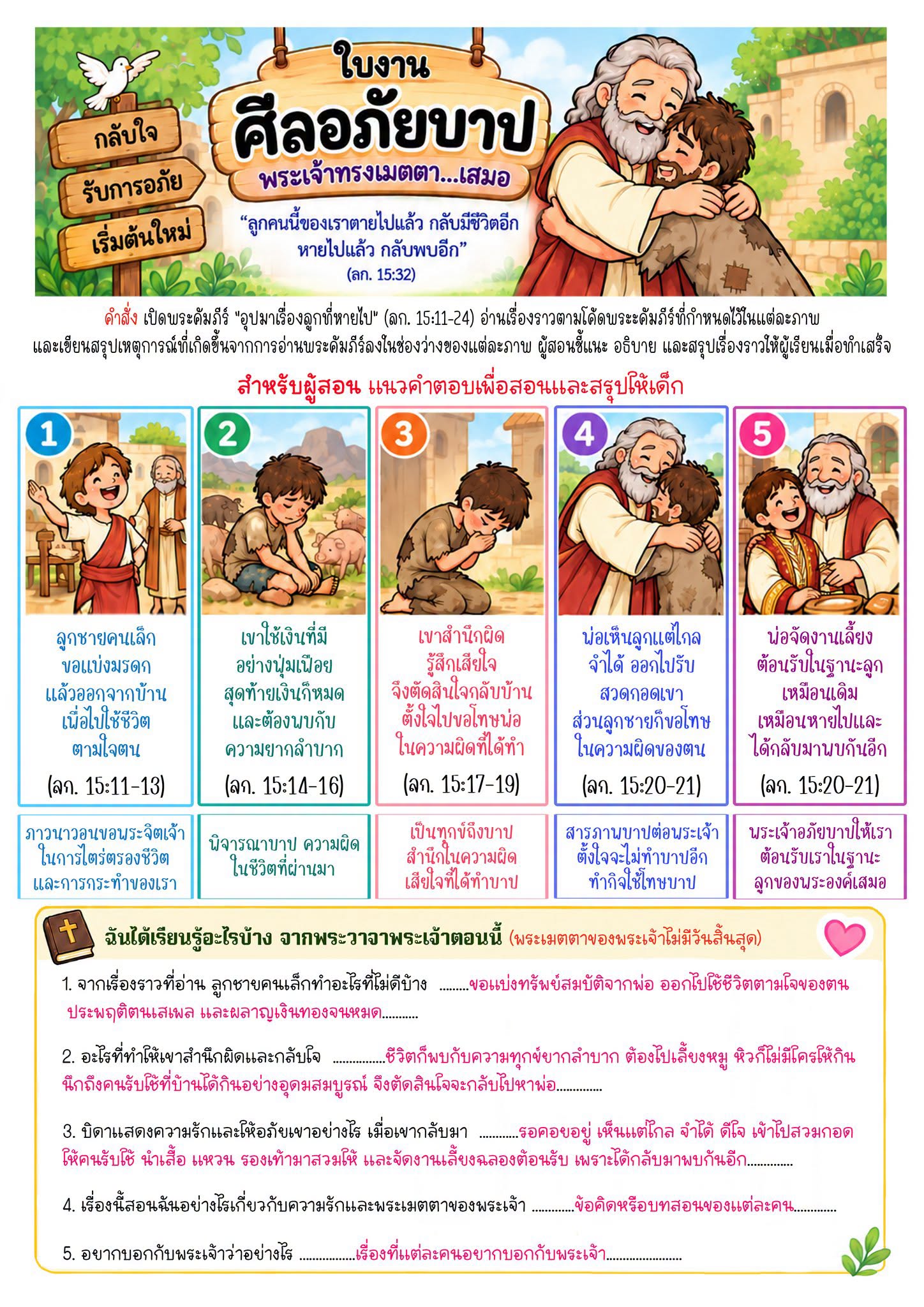 เฉลย ใบงาน ศีลอภัยบาป พระเจ้าทรงเมตตาเสมอ